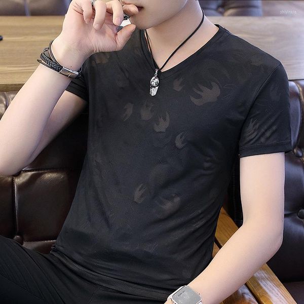 Мужская футболка для футболки Summer's Later Defliew Короткая тенденция V-образной корейская версия Slim Thin Heathable Body
