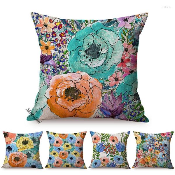 Travesseiro colorido de pintura a óleo floral caseira capa da harmonia nórdica sofá decorativo de arremesso de casos de sala de cama travesseiro de cama