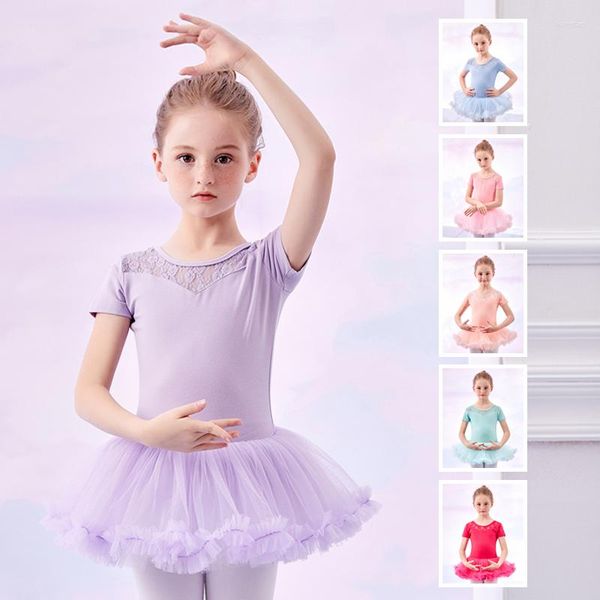 Bühnenkleidung Langarm Ballettkleid mit Tutu Mädchen Spitze Trikot Kleine Prinzessin Training Dancewear Kleidung für