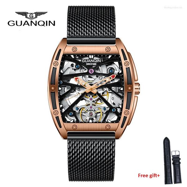 Relógios de pulso Guanqin Design Men de luxo Mechanical Watwatch Aço inoxidável Relógio Top Sapphire Glass Watches RELOJ HOMBRE