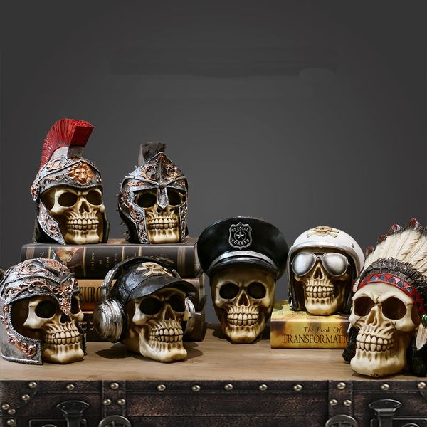 Objetos decorativos Figuras Creative Vintage Resina Skull estátua Props Home Office Desk Ornament Halloween Decor Birthday Gift 230204