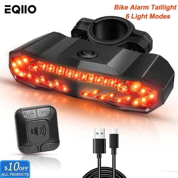 Luzes de bicicleta eqiio bicicleta alarme luz traseira anti -led 6 modos Modos USB Recarregável à prova d'água à prova d'água Indução Smart Induct