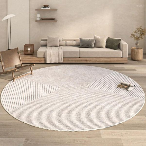 Teppiche, minimalistischer einfarbiger runder Teppich, großer dekorativer Wohnzimmer-Sofa-Teppich, cremefarbener Schlafzimmer-Esstisch, Polyester-Haus-Fußmatten