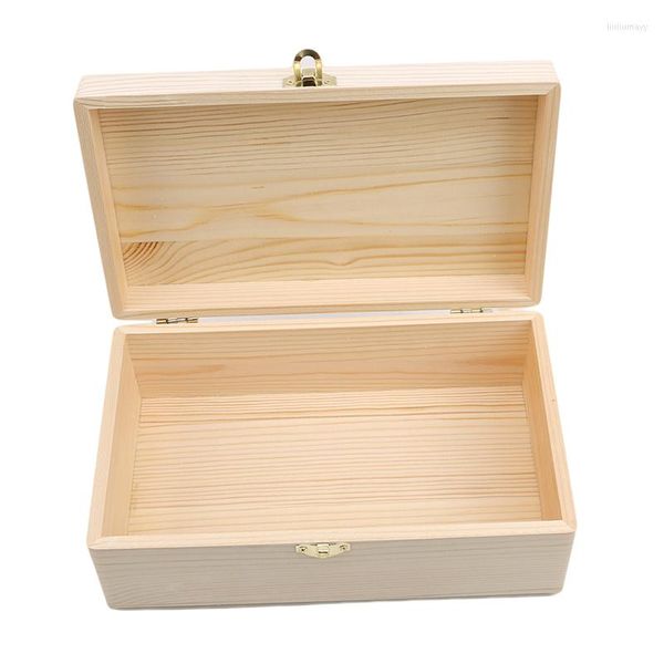 Aufbewahrungsboxen Home Box Natürliches Holz mit Deckel Goldenes Schloss Postkarte Organizer Handgemachte Handwerk Schmucketui Schatulle