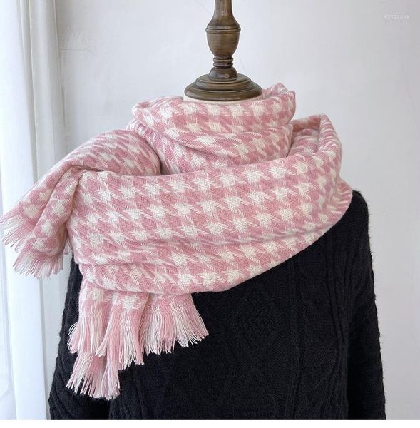 Lenços de inverno mulheres quentes pashmina estudante xale e envoltem cobertores grossos tassel houndstooth mujer