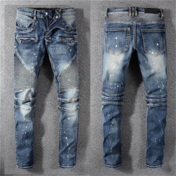 Melhor designer jeans de jeans Menim de roupas masculinas rasgadas de motociclistas Slim Fit Motorcyclers Denim para Men S da moda Man Black Pants serve Hommes