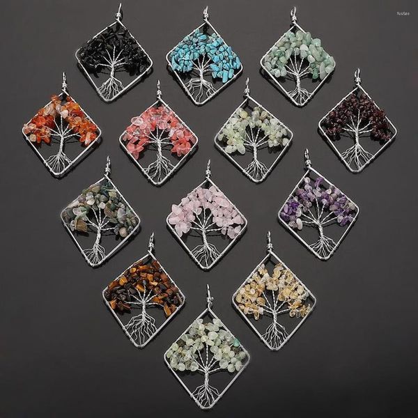 Подвесные ожерелья 3pcs/лот дерево жизни Проволока, обернутая 7 чакра заживление кристаллическое камень естественный Quartz Quartz Gemstone для пар