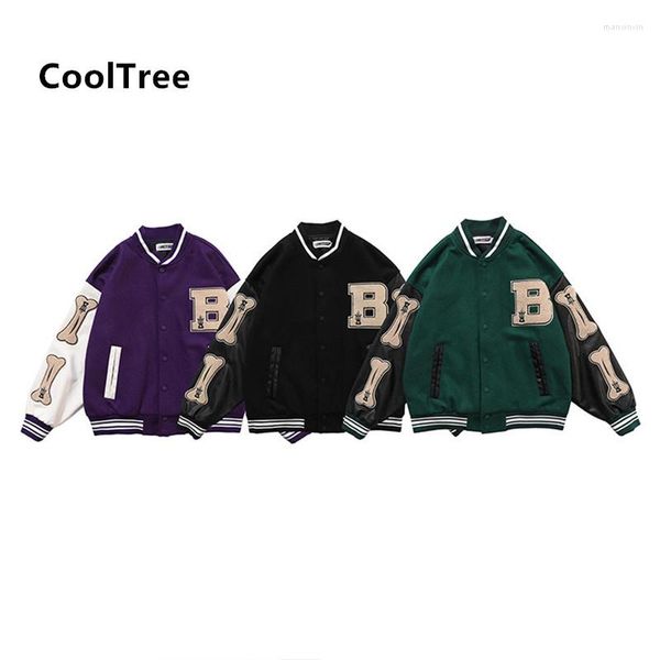 Giubbotti da uomo CoolTree 2023 Hip Hop Furry Bone Patchwork Color Block Mens Harajuku Streetwear Bomber Giacca da baseball da donna Cappotto unisex