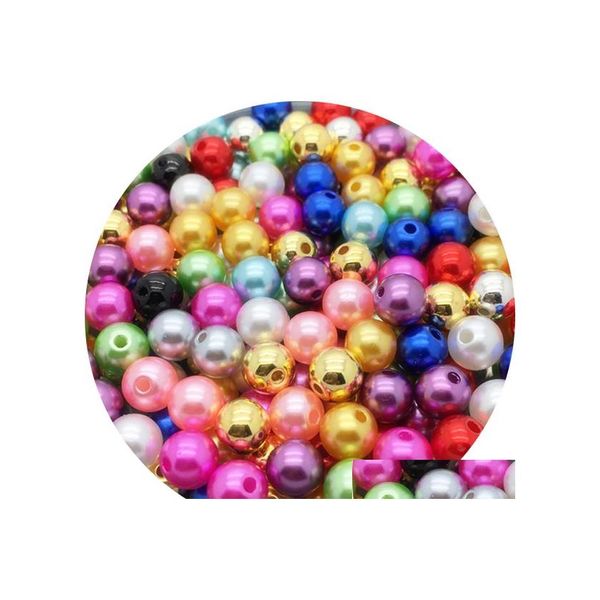 Pl￡stico acr￭lico Lucite 150pcs colorf Abs Plastic Imitation P￩rolas misturam contas redondas de 38 mm com orif￭cios Charms de pulseira diy