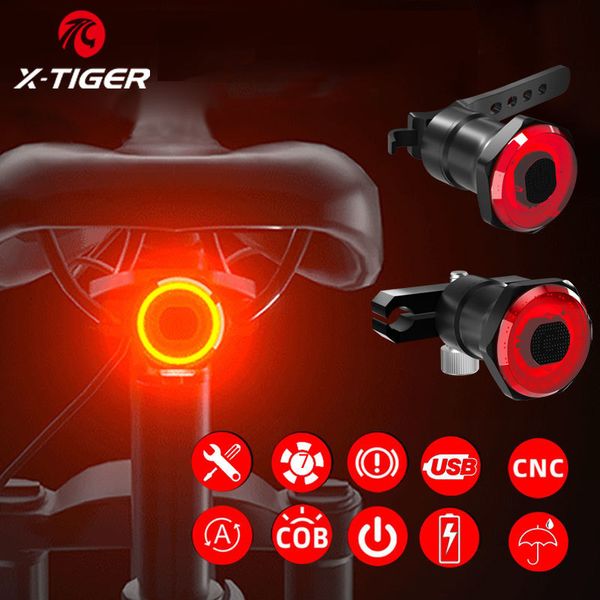 Luzes de bicicleta Xtiger traseiro IPX6 Carregamento à prova d'água Bicicleta Smart Auto Brake Sensing Acessórios Taxeiro 230204