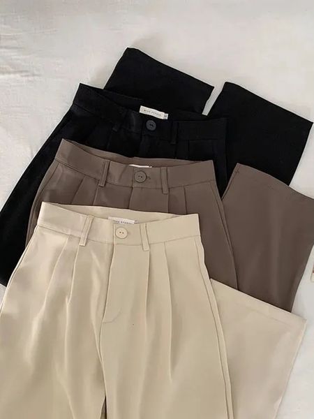 Damenhosen Caprihosen JMPRS Hohe Taille Frauen Anzughosen Herbst Gerade Büro Damen Koreanische Mode Hosen Lässige Taste Lose Weibliche Schwarze Hosen 230203