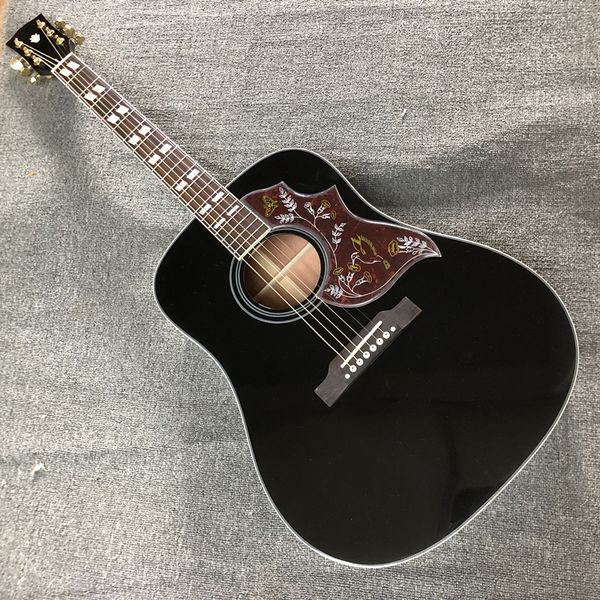 Custom-Gitarre, Decke aus massiver Fichte, Griffbrett aus Palisander, Rückseite aus Mahagoni, hochwertige 41-Zoll-Akustikgitarren in Schwarz