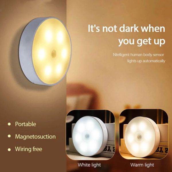 Sensor de movimento LED Night Light Light Chargable Smart Mount Lamp for Stairs Hallway Gabinete Armário de Armário Night Light Light