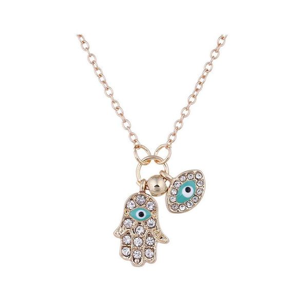 Anhänger Halsketten Vintage Türkische Evil Eye Goldsplitter Zirkonia Griechische Halskette Marke Glück Fatima Hände Modeschmuck Frauen D Otsmk