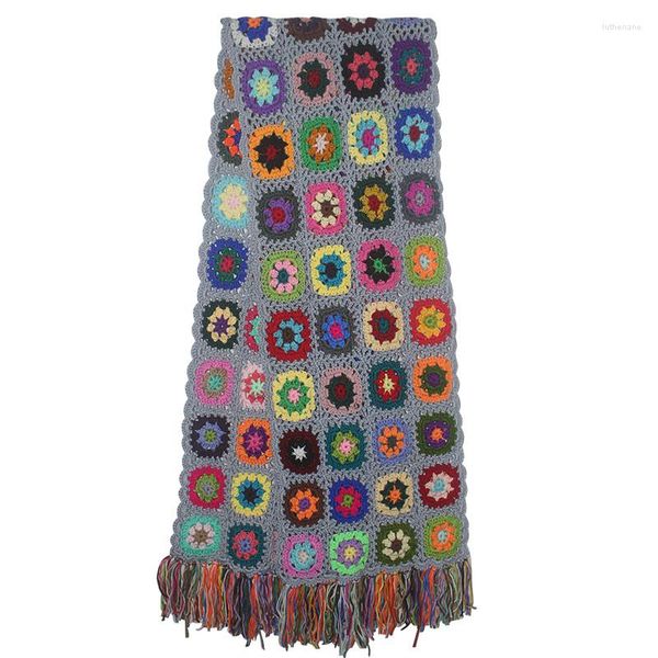 Lenços 2023 lenço artesanal Mulheres com tassel envoltem 200 26cm Big Granny Square Crochet Manual de inverno de inverno Gre presente de festa de Natal