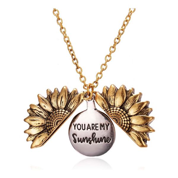 Collane con ciondolo You Are My Sunshine Girasole per le donne Medaglione aperto in oro Catena lunga Moda Gioielli ispirati Regalo Drop Delive Otwrb