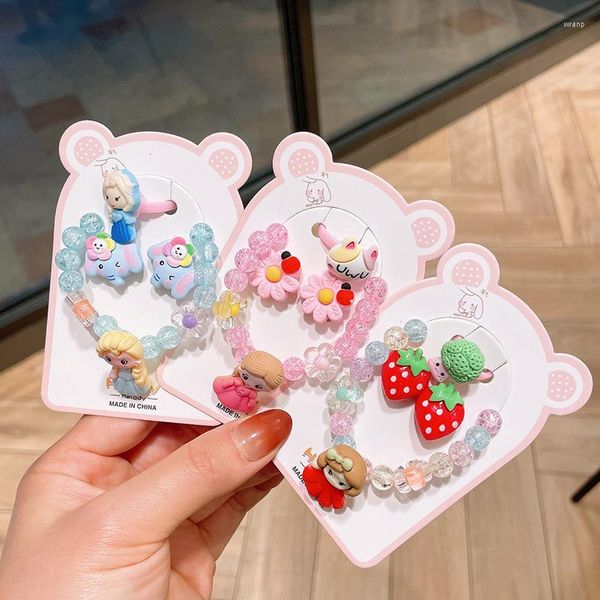 Cluster Ringe 1set Nette Kinder Ohr Clip Armband Anzug Candy Farbe Korea Cartoon Tier Obst Kinder Mädchen Schmuck Geschenke für Kind