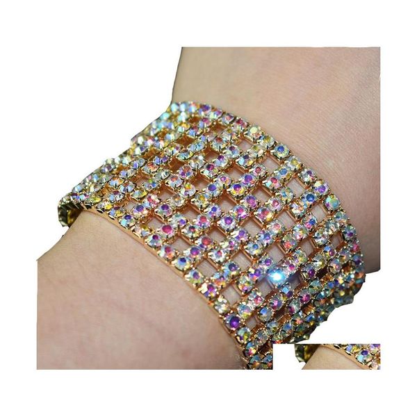 Tennis Fashion Street Bridal Strass Elastico 11 file Bracciale elasticizzato in cristallo Polsino estensibile Placcato oro Argento Ampia goccia Del Otapv