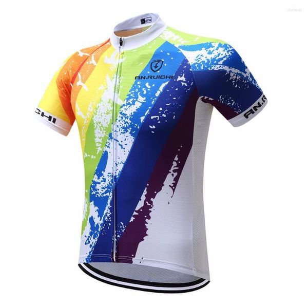 Giacche da corsa Maglia da ciclismo Pittura colorata Estate Breve Equitazione Abbigliamento da bicicletta Uomo Maglie sportive personalizzate / Servizio all'ingrosso