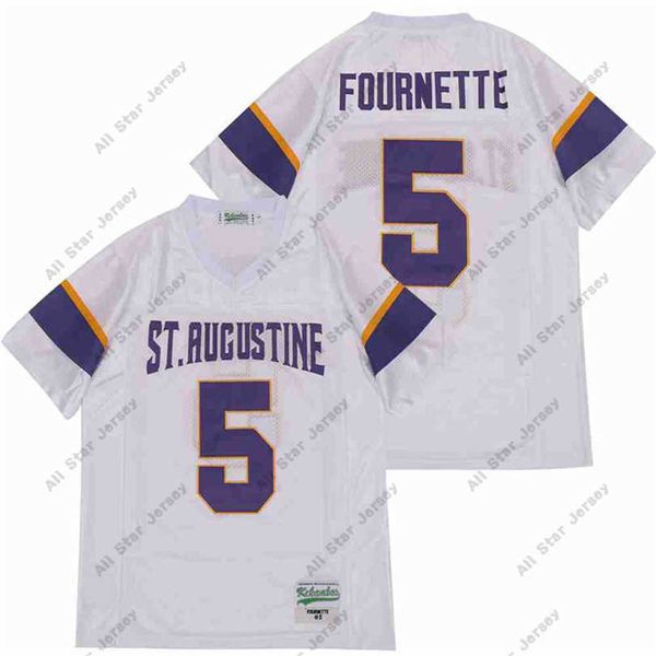 American College Football Wear Herren Sale High School 5 Leonard Fournette St. Augustine Fußballtrikot, atmungsaktiv, komplett genäht, Weiß, Auswärtsfarbe, reine Baumwolle, Top-Qualität