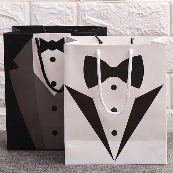 Goletim de papel Tuxedo Groomsmen agradecimento Bags Black White Wedding Bridal Party DIY Favor de suprimentos de dama de honra