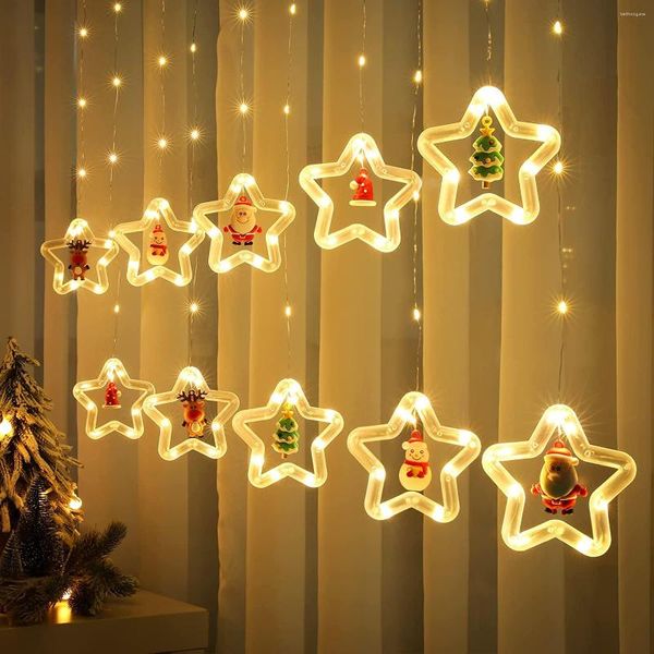 Stringhe Decorazioni natalizie LED Luci per tende a stella Luci per finestre con telecomando USB/batteria Navida Ramadan Festa di nozze