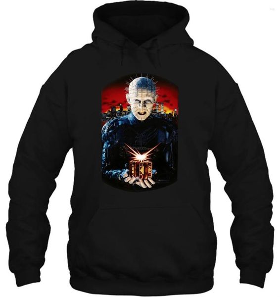 Felpe con cappuccio da uomo Felpa con cappuccio da uomo Divertente Bianco Nero Tee Pinhead Hellraiser 3 III Hell On Earth Film horror Puzzle Box Donna Streetwear