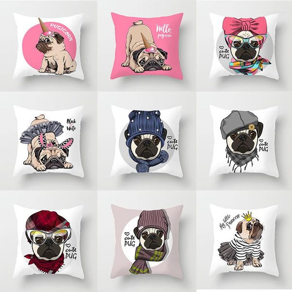 Federa per cuscino divertente divano Pug fodere per cuscini decorativi federa per cani carino per soggiorno poliestere personalizzato 45 decorazioni per la casa