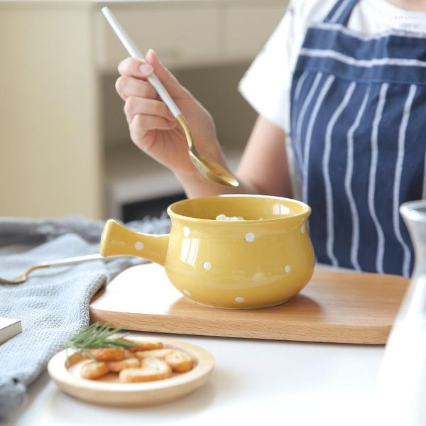 Schüsseln Keramik japanische Welle Punkt Griff Schüssel kreative Familie Frühstück Haferflocken Dessert mit Topf Nudel Ramen Salat