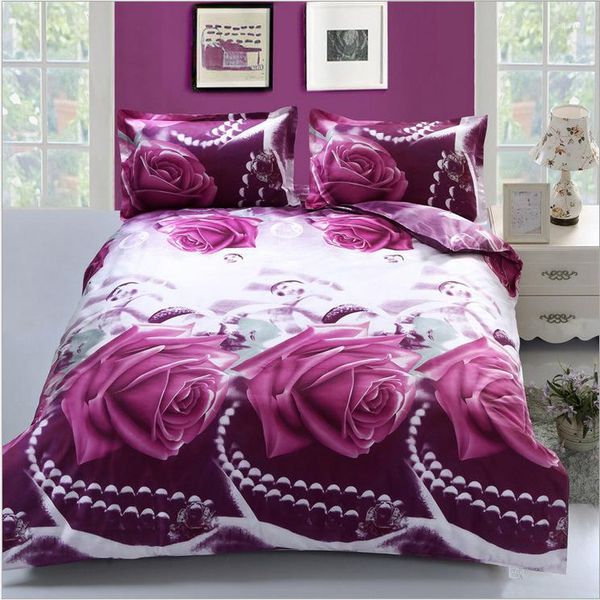 Ensembles de literie Ensemble 3D pour la maison Couette et taie d'oreiller avec de belles fleurs Textile pleine grandeur 4 unités / ensemble