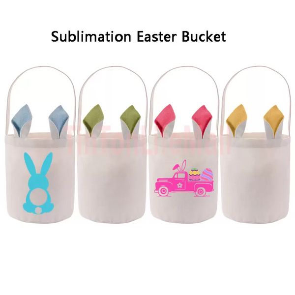 sublimazione Pasqua secchio festivo fai da te spazi vuoti coniglietto cestino portatile shopping bag all'aperto con orecchie di coniglio CPA4210 ss0204