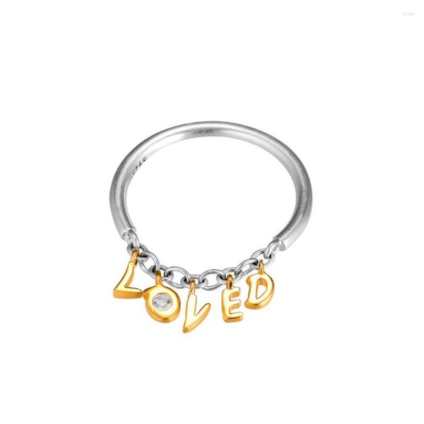 Anillos de racimo Plata de ley 925 Loved Script Ring Clear CZ Ajuste para joyería Mujer Regalo Estilo europeo Amor