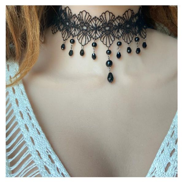 Catene Imitazione Perle Collane girocollo in pizzo nero Gioielli da sposa per le donne Tatuaggio da sposa Nappa Collana pendente stile punk Regalo