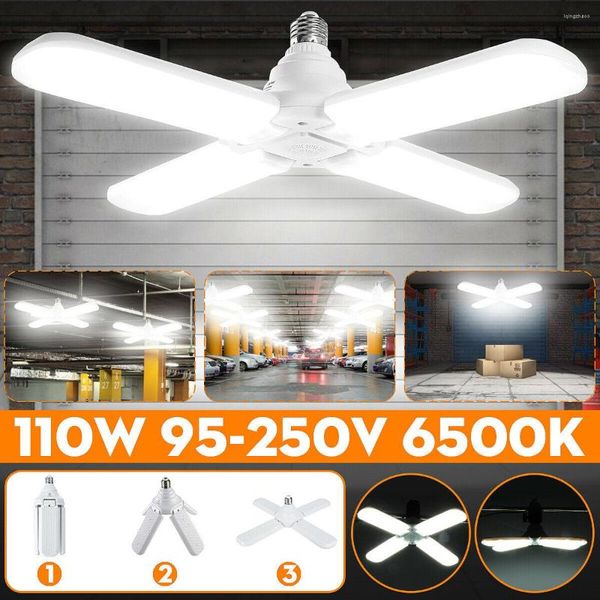 Luci per garage Lampadina E27 pieghevole 4 Pale del ventilatore regolabili Illuminazione a soffitto deformabile 6500K AC85-260V per magazzino officina