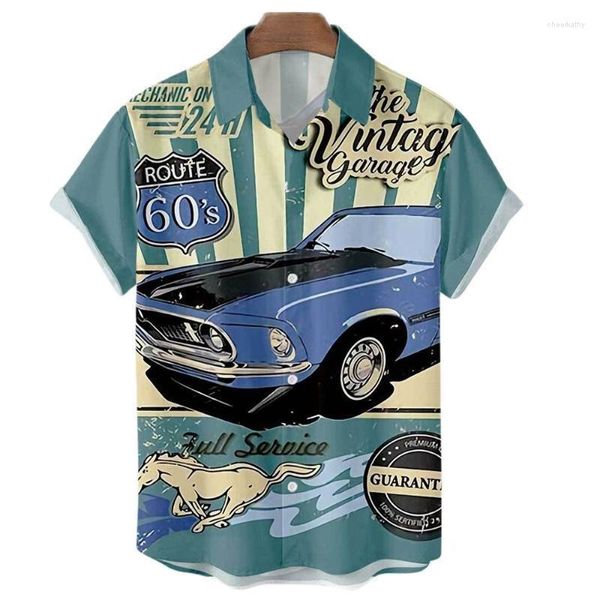 Männer Casual Hemden Sommer Vintage Hawaiian Für Männer Kleidung 3d Druck Auto Lose Übergroßen 5xl Tops Mode T-stück Kurze ärmelMen's