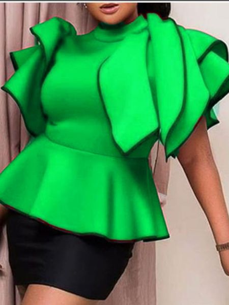 Женские блузкие рубашки Женские блузки зеленые вершины Ruffles Рукава рукава Peplum Элегантная вечеринка Рождественское мероприятие Вечернее вечер праздновать стильные африканские Bluas 230204