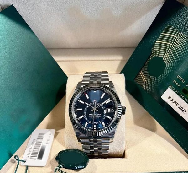 Orijinal Box ile Luxury Holwatch Yepyeni Sky-Dweller Beyaz Altın Mavi Kadran 42mm Jubilee Watch 326934 Erkek Otomatik İzleme 2023