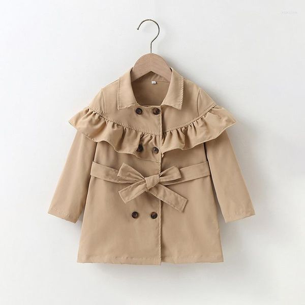 Jackets Kids Girls Khaki Caats Ruffle Stitching Spring Autumn 2023 Fashion Children Princess Long por 2-7y