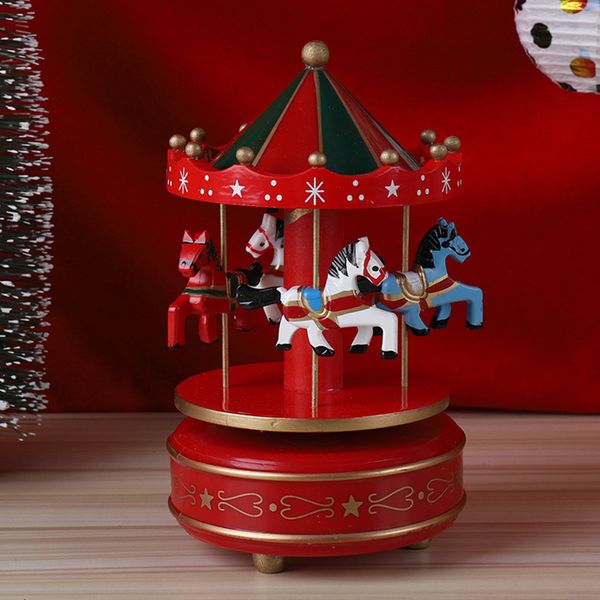 Oggetti decorativi Figurine Giostra Carillon Musica geometrica Decorazione della cameretta dei bambini Regali Unisex Natale in legno Carosello per cavalli Decorazioni per la casa 230204