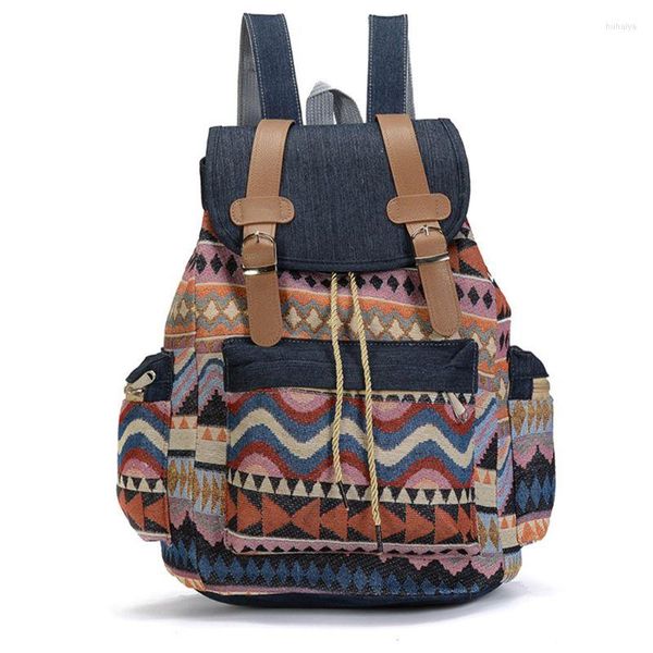 Backpack Women Canvas Vintinge étnico Bohemian Backpacks School School Daypack para estudante