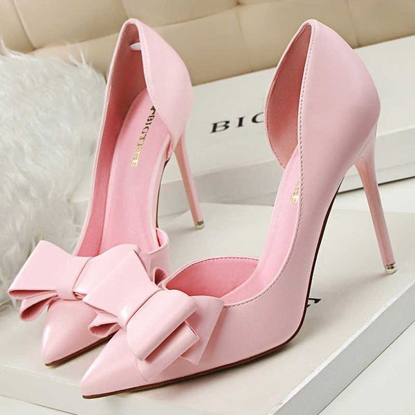 Kleid Schuhe 2022 Fetisch Frauen 10 cm High Heels Pumps Scarpins Bogen Süße Kaii Heels Schuhe Dame Spitz Zehe fetisch Candy Farben Blaue Schuhe G230130