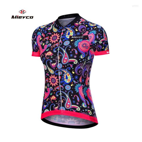 Rennjacken Mieyco Damen Kurzarm-Radtrikot Black Floral Botanical Plus Size Bike Top Mountain MTB Road