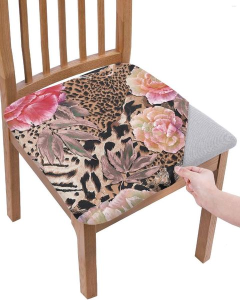 Chaves de cadeira Chaves de leopardo floral rosa Textura de textura Seat Cushion Covers de capa de jantar para casa para casa El Banquet Sala