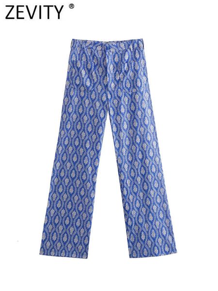 Calças femininas Capris Zevity Mulheres Vintage Print Floral Casual Slim Straight Pants feminino Buttons Chic Business Long Troushers Pantalones Mujer P1984 230203