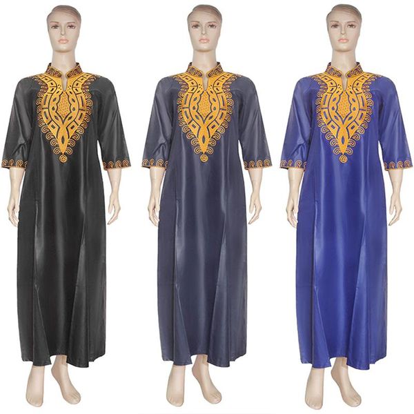 Roupas étnicas Africano Vestido longo Mulheres Dashiki Gold Bordado grande tamanho 3xl 4xl maxi roupas femininas manto azul vestido S2913