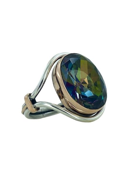 Кластерные кольца овальный мистический топаз Аутентичный производство рук Специальное дизайн серебряное кольцо