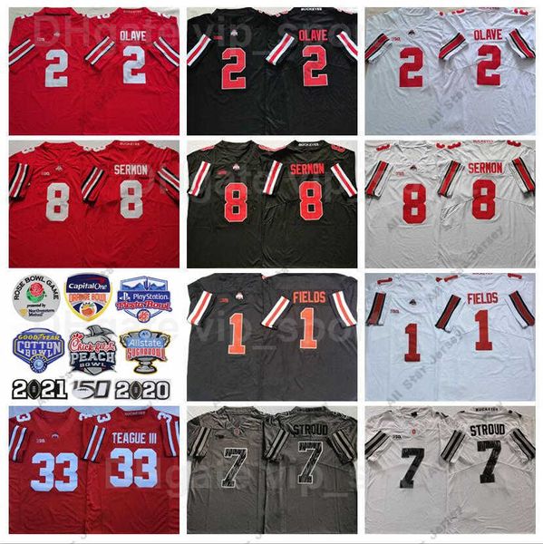 American College Football Wear NCAA College Ohio State Buckeyes 7 CJ Stroud Jersey Men Football 8 Trey Sermon 2 Chris Olave 1 Justin Fields 33 Master Teague III Home Red