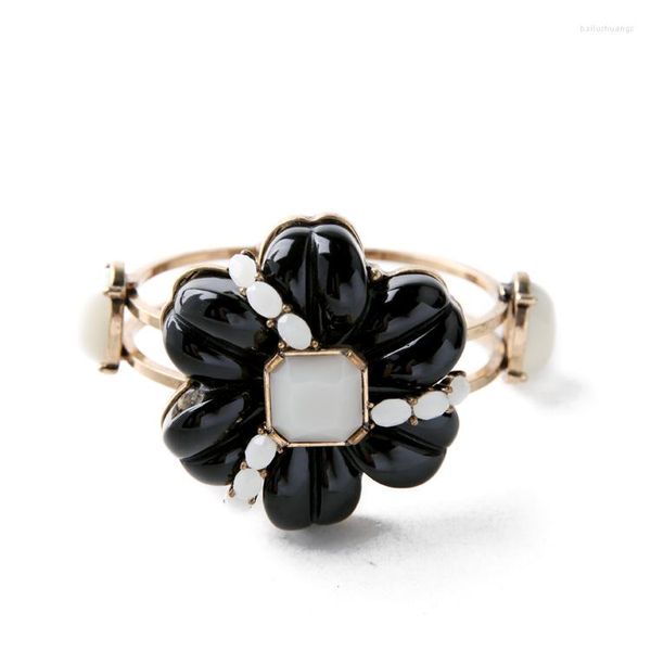 Armreif, Großpreis, große schwarze Blume, antikes Goldfarben-Armband für Damen, Modeschmuck, Accessoires