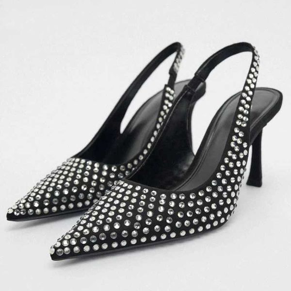 Scarpe eleganti ZA 2023 Donna Tacchi alti Crystal Black Glitter Heels Donna elegante Scarpe col tacco Décolleté Punta a punta Tacchi a spillo Scarpe moda G230130