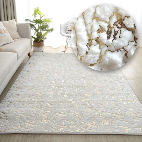 Carpet Faux Rabbit Fur para sala de estar mesa lateral de marmore de ouro branco Rague fofo Luxury banheiro tapete de cabeceira de cama 230204